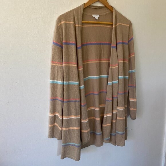 J.Jill Cardigan Womens Small Sweater Striped Open Front Linen Blend Long Line - Picture 2 of 8